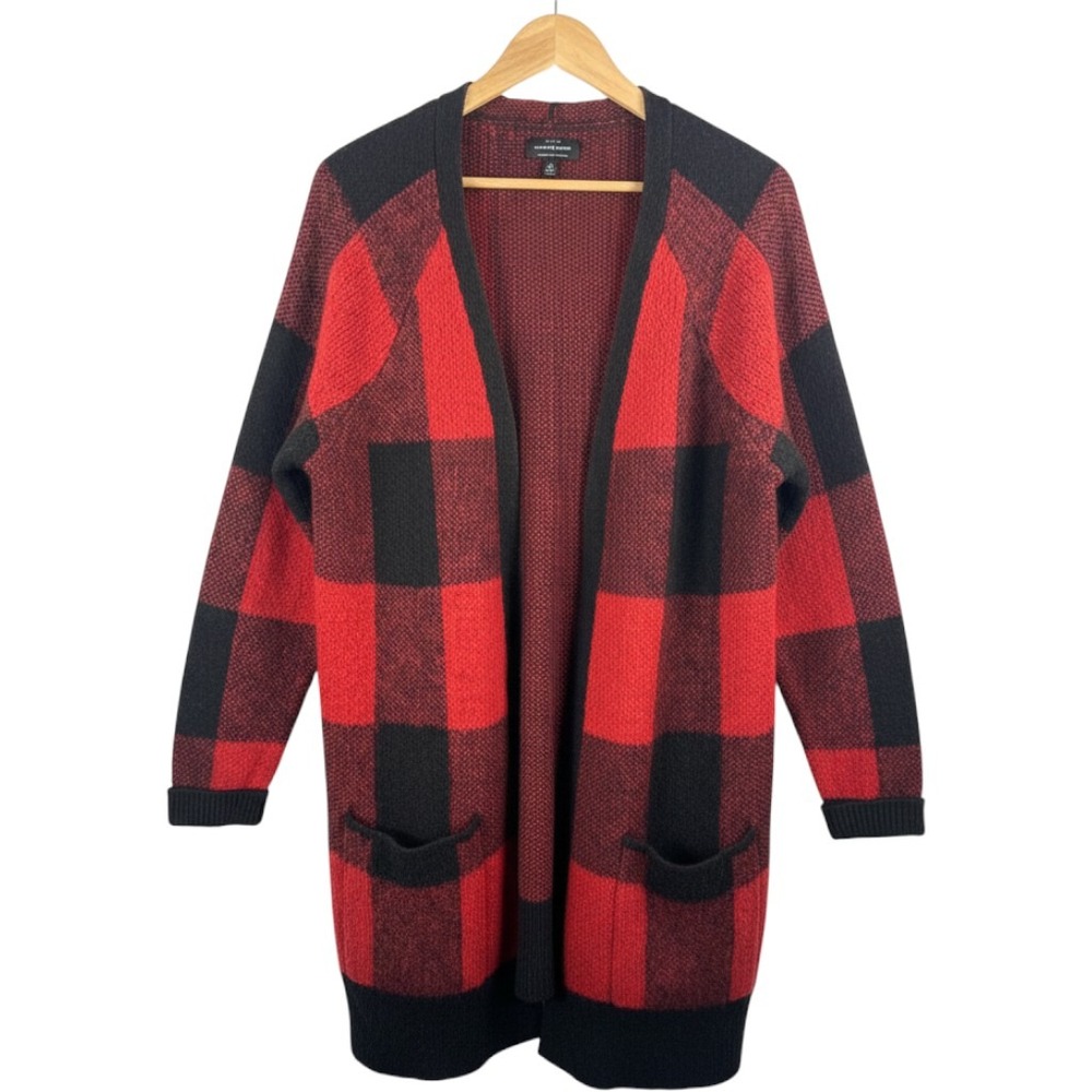 Lucky Brand Buffalo Plaid Cardigan Red Black Cabin Core Rustic Western M